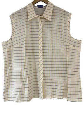 Vintage Miss Fashionality Sleeveless Button-Up Blouse Collared Stripe Retro Top